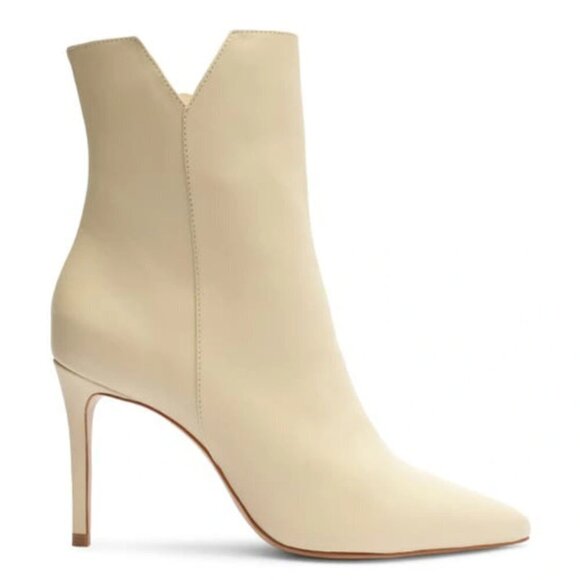 Schutz Betsey Eggshell Leather Pointed Toe Heeled Booties Boots Sz 9 NEW